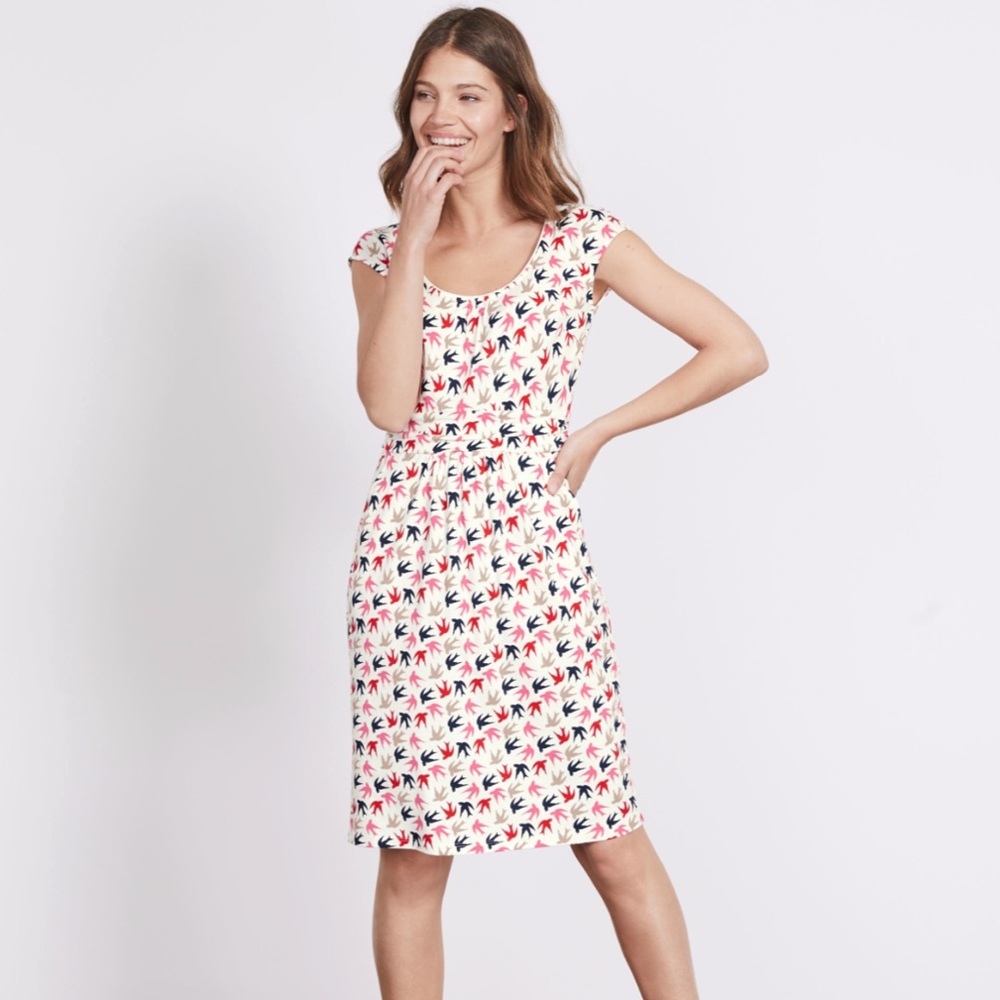 Boden Margot Jersey Dress in Birds Print - Size 4